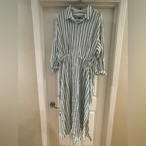 Universal Thread Green and White Ruffled Shirt Dress